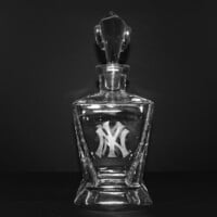 engraved bishop whiskey decanter with ny yankees logo