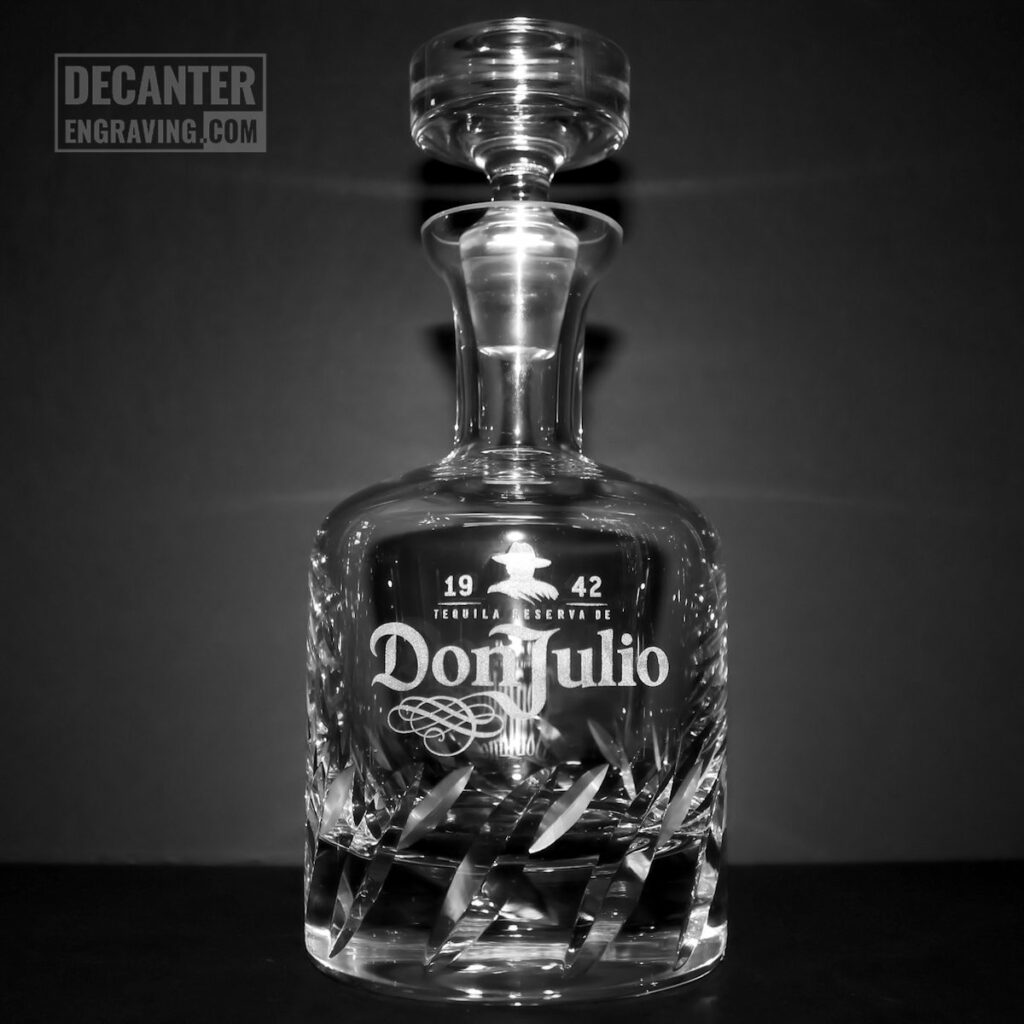 engraved whiskey decanter with don julio logo