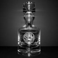 engraved taylor whiskey decanter with circular groomsmen intials