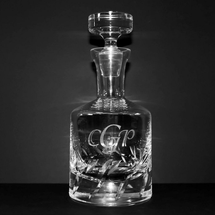 engraved beveled blade decanter with intials