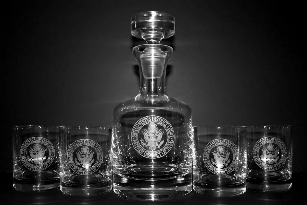 engraved whiskey decanter set