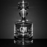 engraved taylor whiskey decanter with groomsmen initials and quote