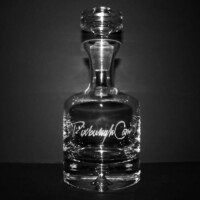 engraved taylor whiskey decanter with custom text - closeup