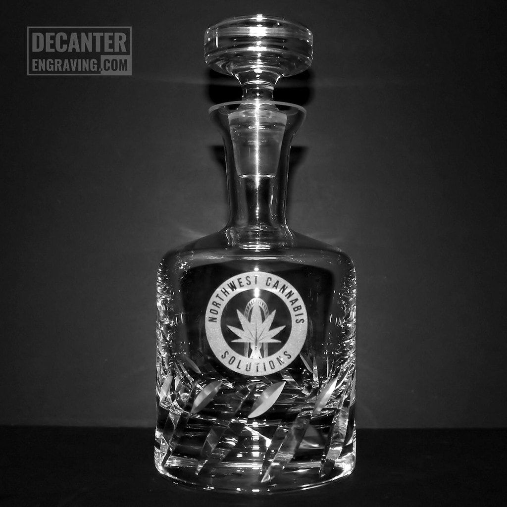 engraved whiskey decanter beveled blade northwest cannabis solutions logo | DecanterEngraving.com