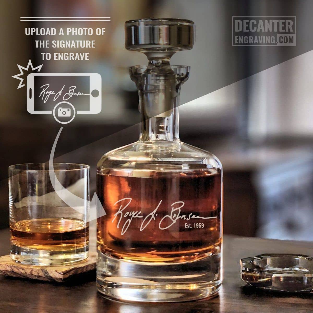 personalized whiskey decanter - buckingham with custom engraved signature