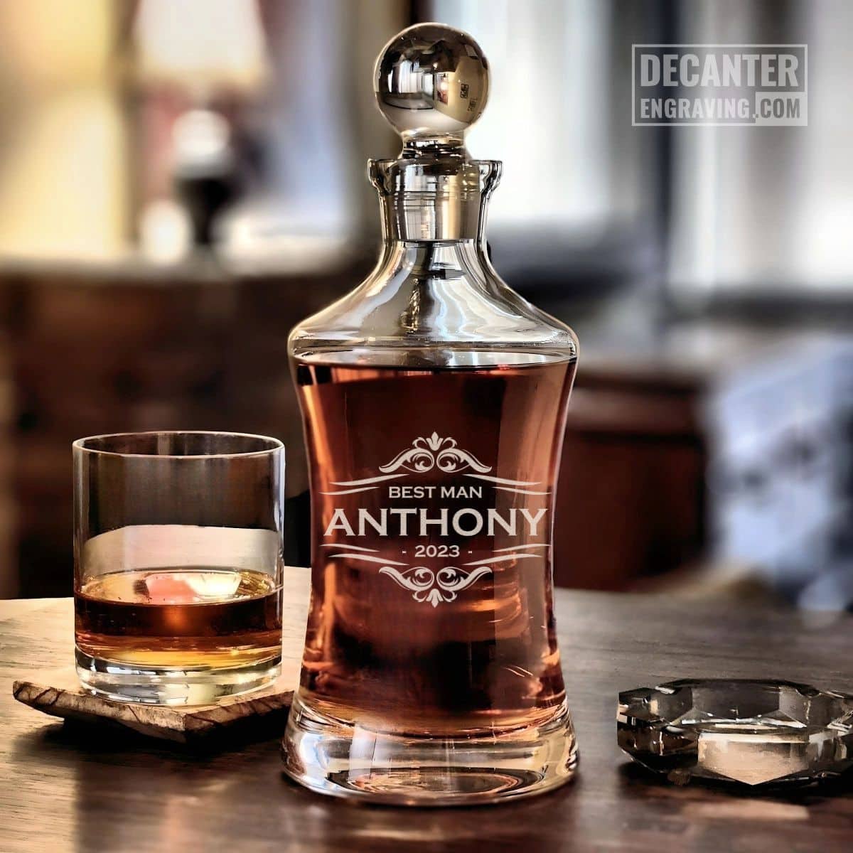 engraved whiskey decanter - hourglass with personalized design #2