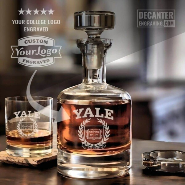 personalized graduation decanter - buckingham whiskey decanter with custom engraved yale university logo