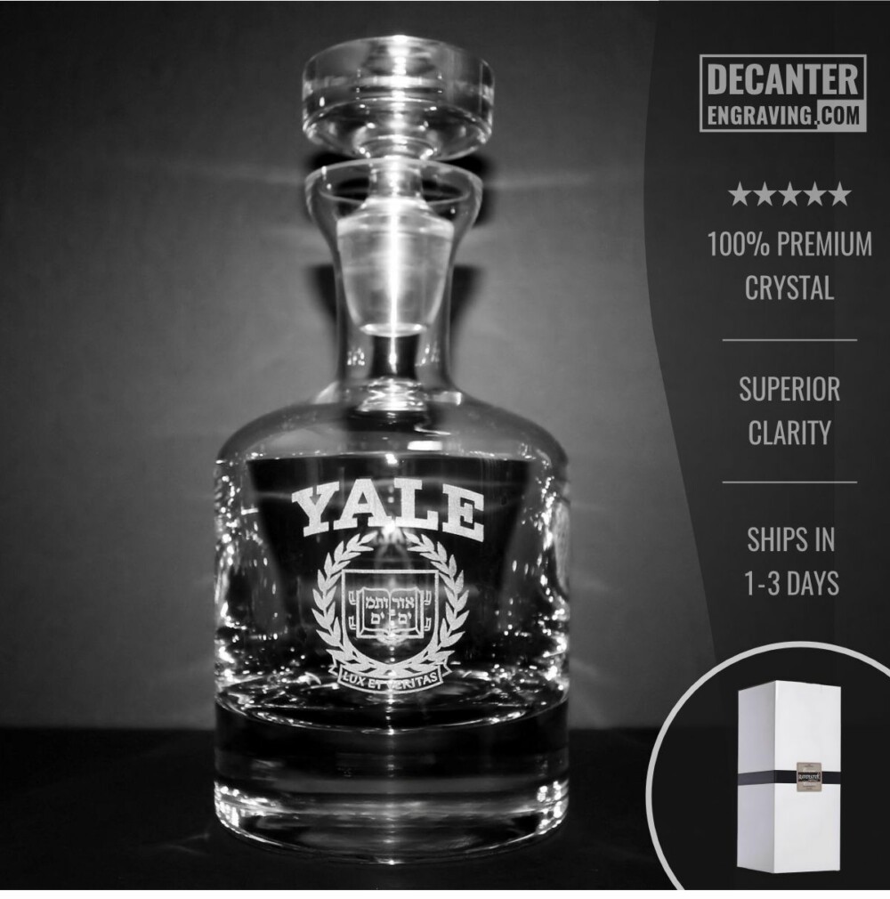 engraved graduation decanter - yale university logo b&w