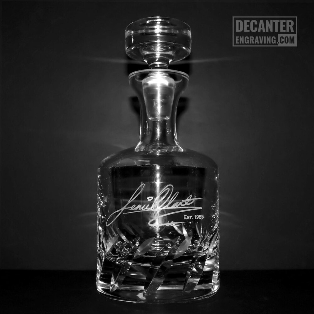 engraved beveled blade decanter - birthday signature