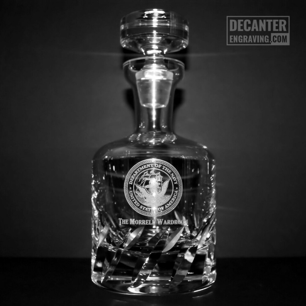 engraved beveled blade decanter - department of the navy logo