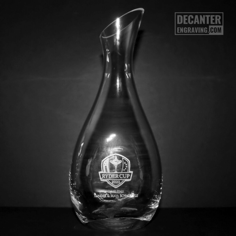 engraved cristoff wine decanter - ryder cup logo