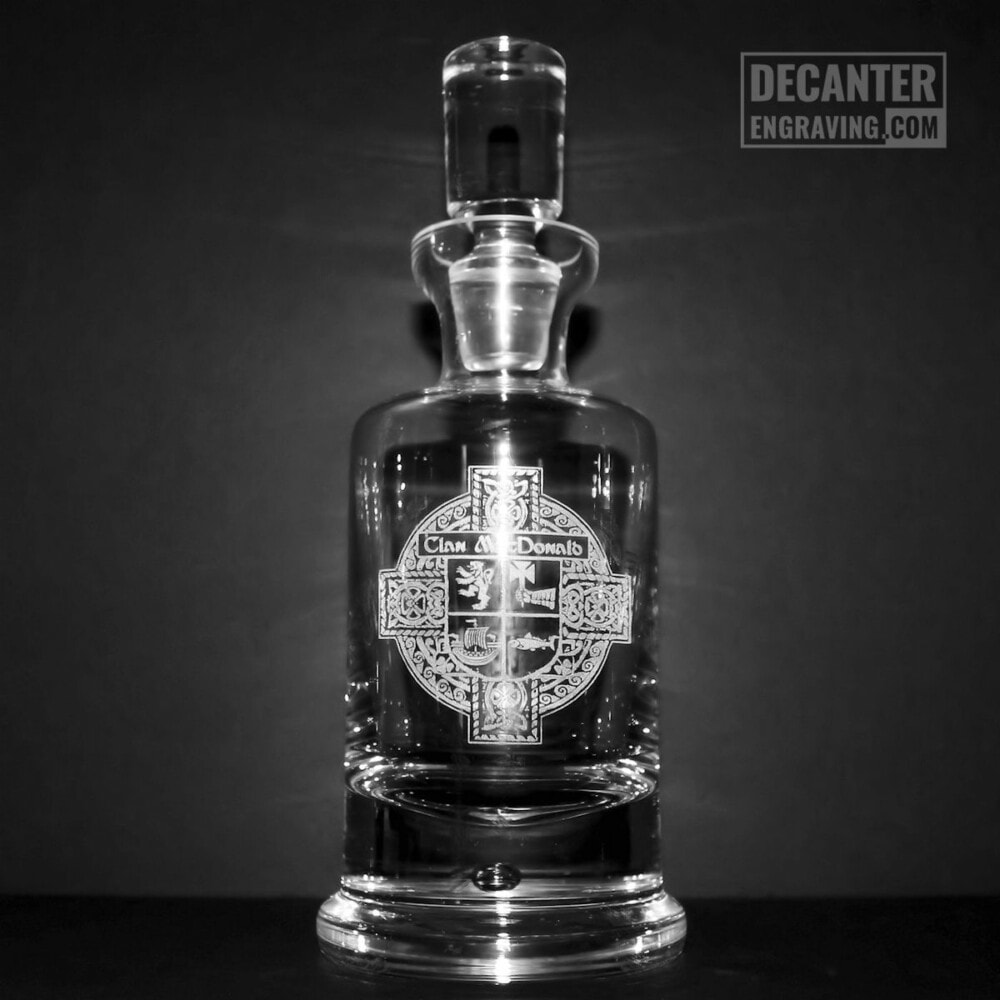 engraved whiskey decanter - kensington family crest celtic cross