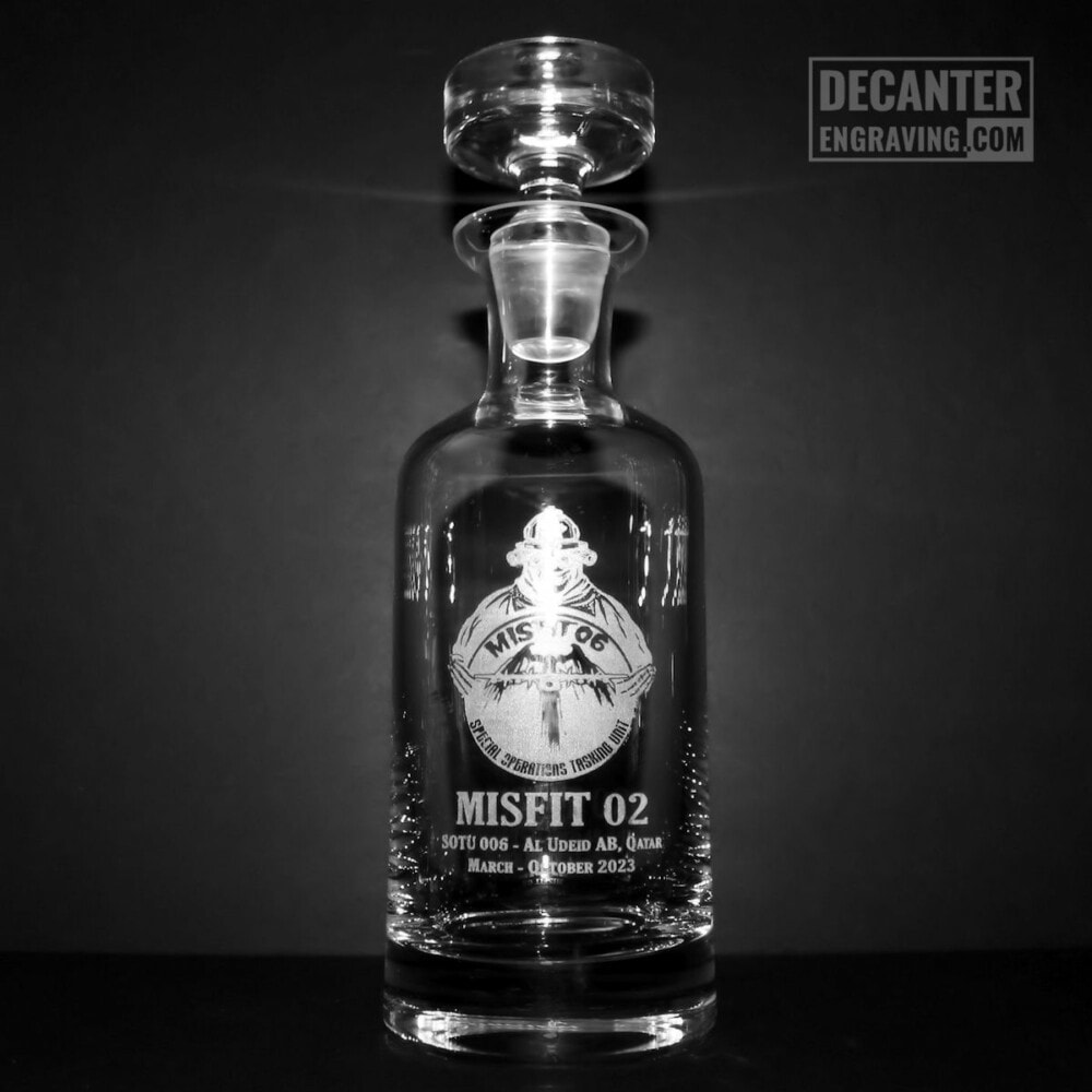 engraved whiskey decanter - wellington with military logo - misfit