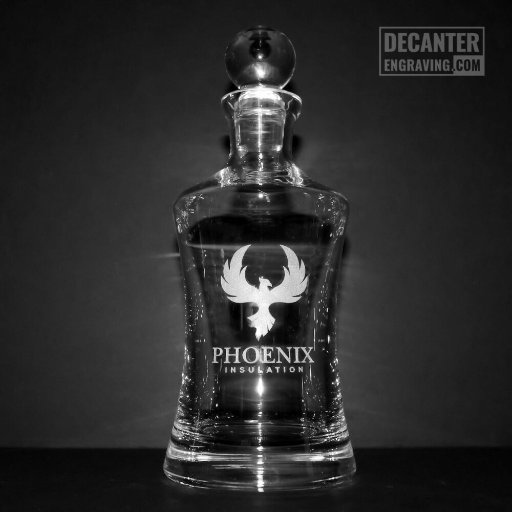 personalized hourglass decanter with engraved phoenix insulation logo