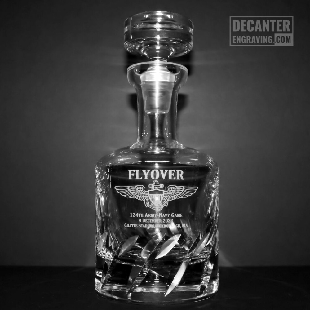 personalized whiskey decanter - beveled blade decanter with engraved aviator wings logo