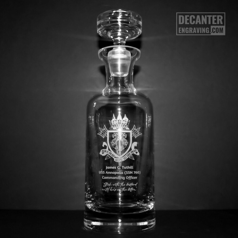 personalized whiskey decanter - wellington decanter with USS Annapolis logo