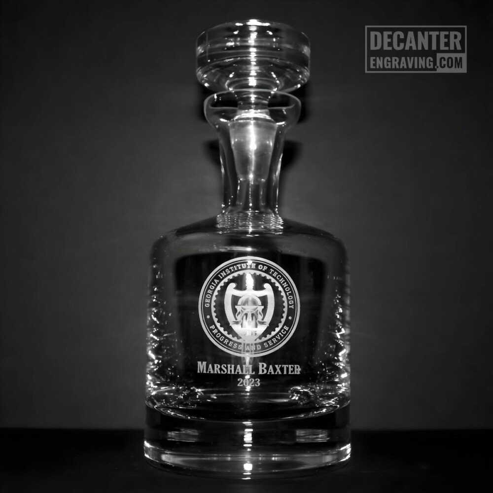 engraved graduation decanter - georgia institute of technology university logo b&w